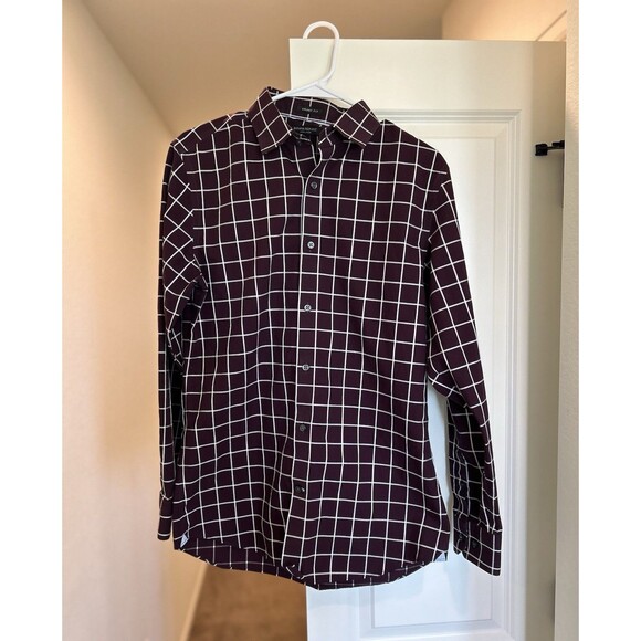 Banana Republic Men's Maroon Plaid Long Sleeve Button-Down Slim Fit Medium - Picture 1 of 8